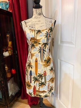 RARE Aloha Republic Sleeveless Surfboard Print Midi Dress